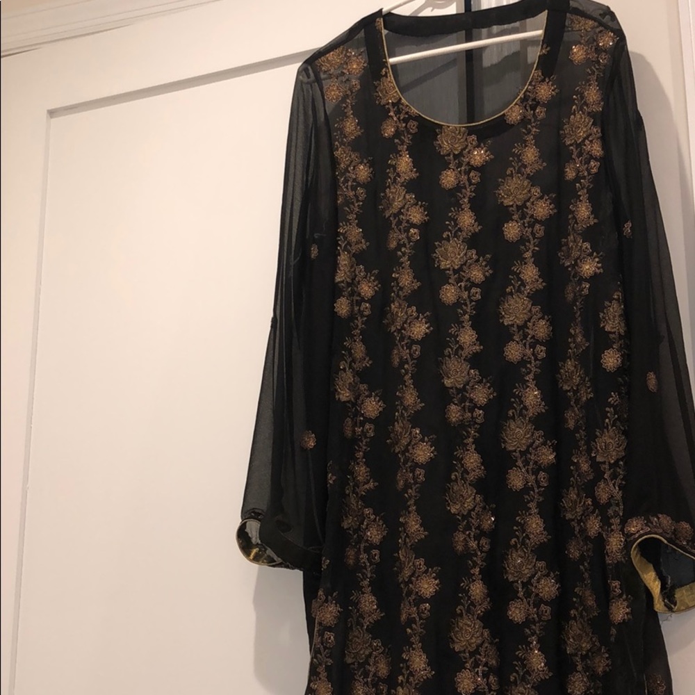 Black gold formal Pakistani/Indian chiffon 3 piece